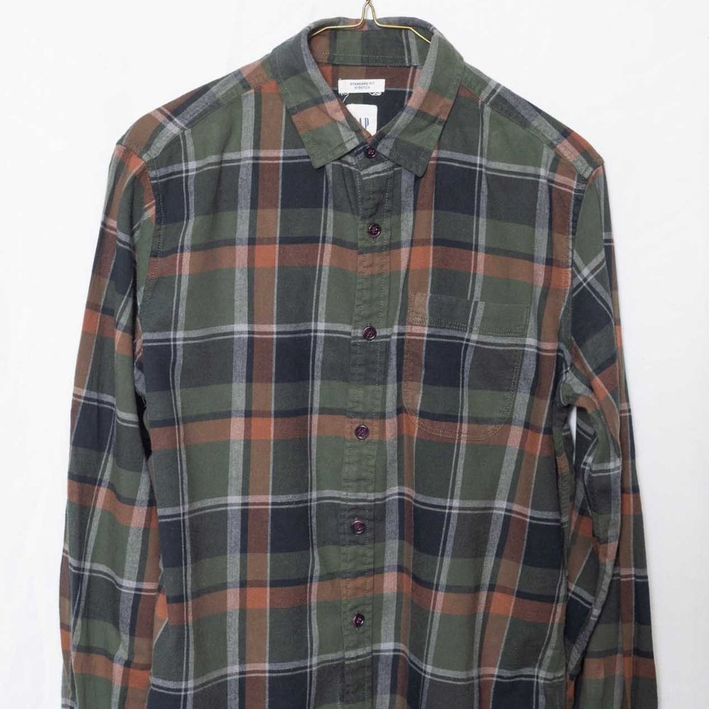 GAP Green Flannel Button-up Men's Long Sleeve Small